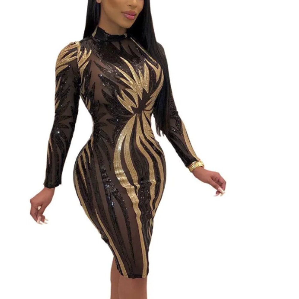 Jainmy Martinez Sheer Sequin Cocktail Dress 4XL